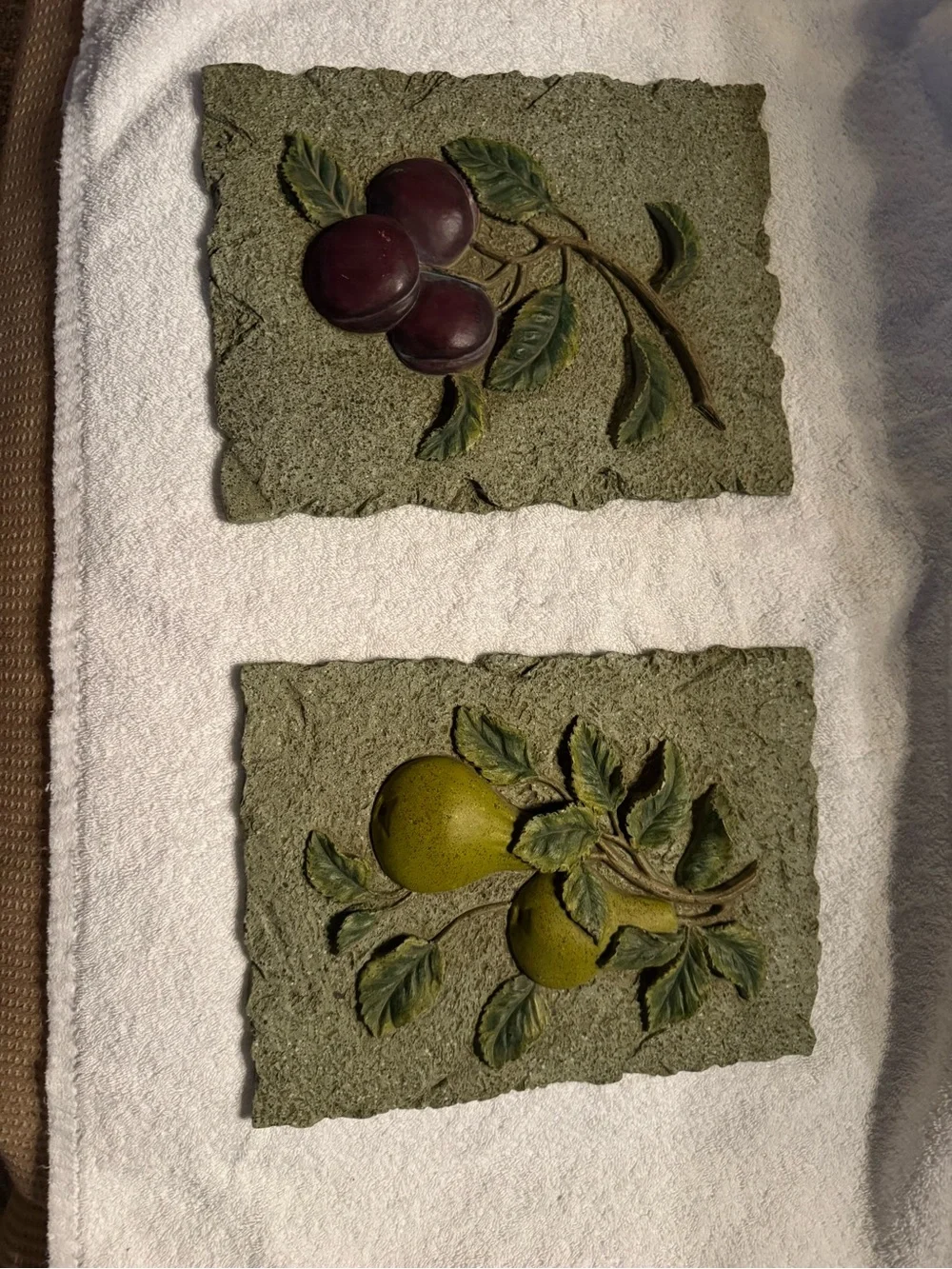 Decorative Fruit Relief Wall Plaques - Green and Plum -
